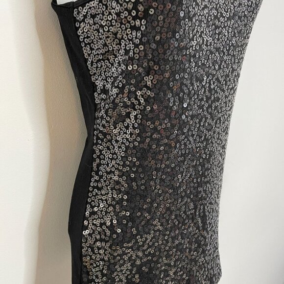 Express Womens Sequin Top Size Small Black Scoop Neck Fitted Tank Y2K - Picture 8 of 9